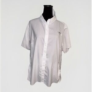 White Short-Sleeve Button Front Women’s Top